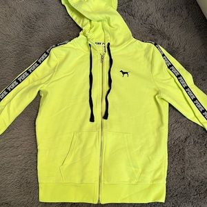 PINK VS Neon Yellow Zip Up Hoodie Size Small